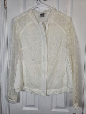 Kate & Mallory Cream Lace Pleated Back Bomber Jacket Size S